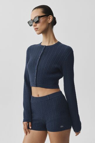 Alo Yoga Mini Cable Sweater Cardigan - Navy in Saudi Arabia