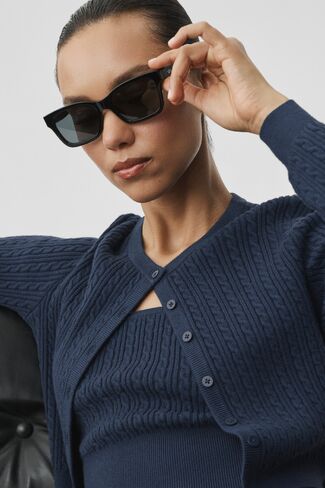 Alo Yoga Mini Cable Sweater Cardigan - Navy in Saudi Arabia
