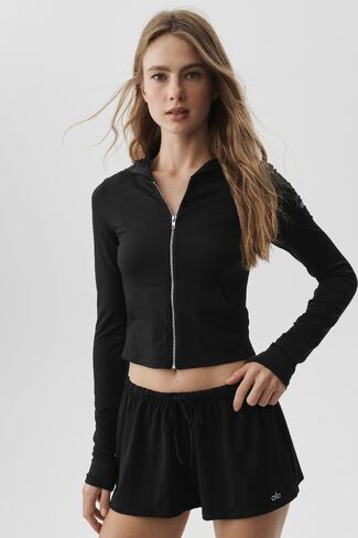 Alo Yoga Alosoft Finesse Full Zip Fitted Hoodie - Black in Saudi Arabia