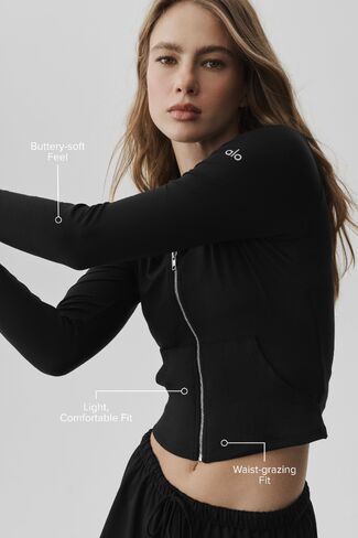 Alo Yoga Alosoft Finesse Full Zip Fitted Hoodie - Black in Saudi Arabia