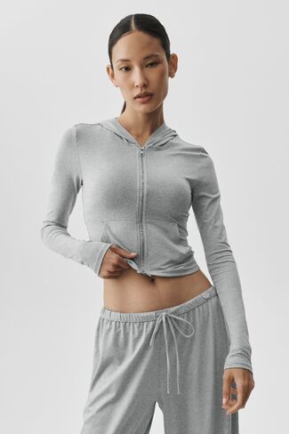 Alo Yoga Alosoft Finesse Full Zip Fitted Hoodie - Vintage Athletic Heather in Kuwait