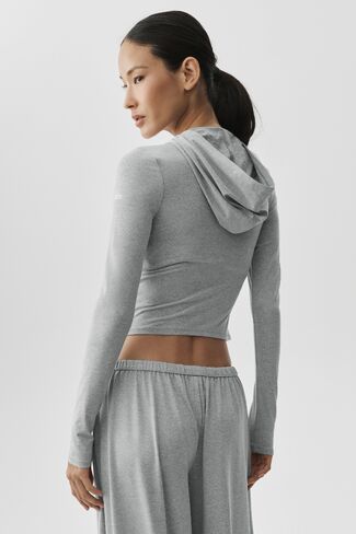 Alo Yoga Alosoft Finesse Full Zip Fitted Hoodie - Vintage Athletic Heather in Kuwait