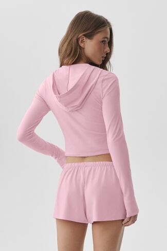 Alo Yoga Alosoft Finesse Full Zip Fitted Hoodie - Pink Marshmallow in Saudi Arabia