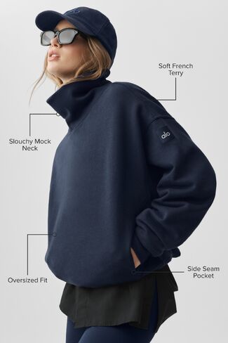 Alo Yoga Hazy Mock Neck Pullover - Navy in Saudi Arabia