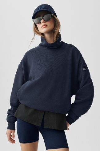 Alo Yoga Hazy Mock Neck Pullover - Navy in Saudi Arabia