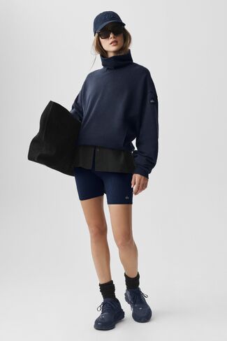 Alo Yoga Hazy Mock Neck Pullover - Navy in Saudi Arabia