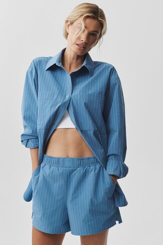 Alo Yoga Pinstripe Daylight Button Down Long Sleeve - California Blue/White in Kuwait