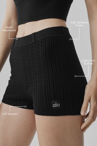 Alo Yoga Mini Cable High-Waist Sweater Short - Black in Kuwait
