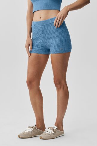 Alo Yoga Mini Cable High-Waist Sweater Short - California Blue in Saudi Arabia