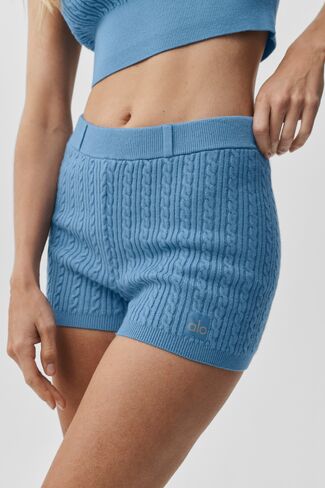 Alo Yoga Mini Cable High-Waist Sweater Short - California Blue in Saudi Arabia
