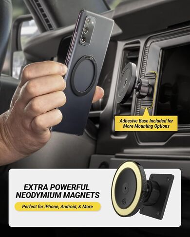 Scosche Heavy Duty Magnetic Car Phone Mount Holder, MagSafe Car Mount with Extra Strong Magnets, AMPS Base for Vehicle-Specific Mounts & Adhesive Dash Adapter, Compatible with iPhone, Tablet & Android in Saudi Arabia