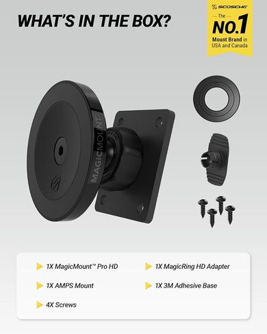 Scosche Heavy Duty Magnetic Car Phone Mount Holder, MagSafe Car Mount with Extra Strong Magnets, AMPS Base for Vehicle-Specific Mounts & Adhesive Dash Adapter, Compatible with iPhone, Tablet & Android in Saudi Arabia
