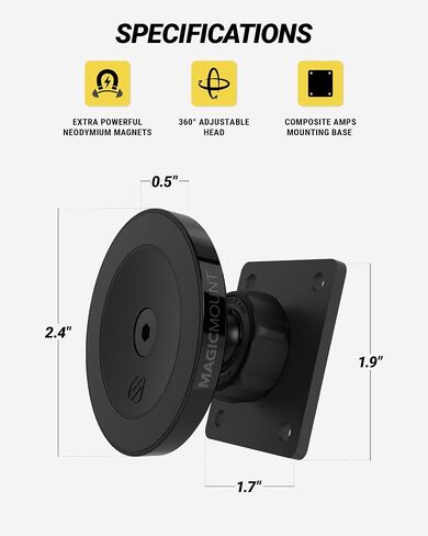 Scosche Heavy Duty Magnetic Car Phone Mount Holder, MagSafe Car Mount with Extra Strong Magnets, AMPS Base for Vehicle-Specific Mounts & Adhesive Dash Adapter, Compatible with iPhone, Tablet & Android in Saudi Arabia