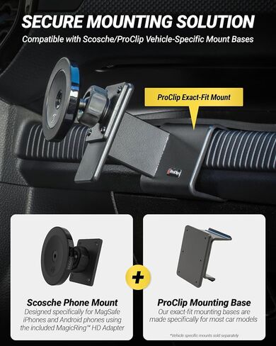 Scosche Heavy Duty Magnetic Car Phone Mount Holder, MagSafe Car Mount with Extra Strong Magnets, AMPS Base for Vehicle-Specific Mounts & Adhesive Dash Adapter, Compatible with iPhone, Tablet & Android in Saudi Arabia