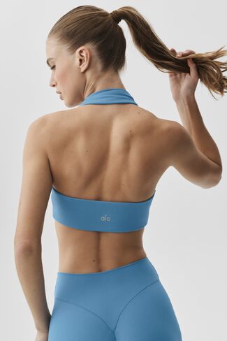 Alo Yoga ALO Softsculpt Feel The Heat Halter Bra - California Blue in Kuwait