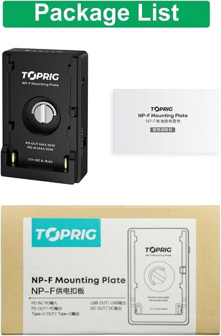 Accsoon Toprig NP-F Battery Adapter Mount Plate LED Indicator PD20W Fast Charging 1/4'' Screw Mount with USB-C&DC Output Compatible with Sony NP-F 550/750/970 DSLR Camera Charger Video Rig Lightweight in Kuwait