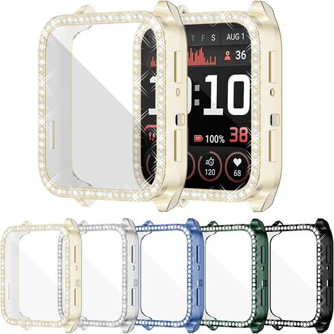 RICHONE [5 Pack] Bling Screen Protector Compatible with Venu X1 GPS Smartwatch Case, Full Protective Cover for Garmin Venu X1 Flexible TPU Rhinestone Screen Bumper (Gold,Green,Blue,Black,Silver) in Kuwait