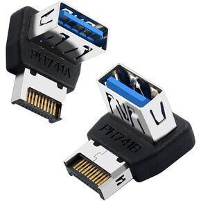 USB Type-E Male to USB-A Female Adapter, 90 Degree Right Angle Connector for Motherboard Front Panel Header（A+B in Saudi Arabia