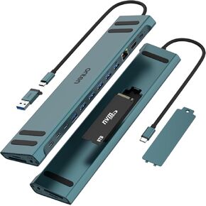 Onten USB C Docking Station with M.2 NVMe SSD Enclosure, 16-in-1 USB-C Hub with 4K HDMI, Ethernet, 5 USB 3.0, 3 USB-C, 100W PD, SD/TF Card Reader, Support 8TB M.2 NVMe SSD for MacBook, Windows Laptop in Saudi Arabia
