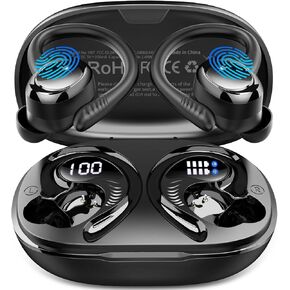 Hupoaf Wireless Earbuds Sport, NEW Bluetooth 5.4 Headphones with Earhooks, 50H Stereo Deep Bass Over Ear Buds with 4 ENC Noise Canceling Mics, IP7 Waterproof Earphones for Running Workout Gym -Pink in Saudi Arabia