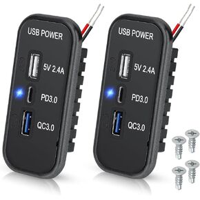 Linkstyle RV USB Outlet Panel: 12V/24V 3-Port Panel Mount Charger, 18W USB-C PD3.0, 18W USB-A QC3.0 for Car Truck Camper, 2PCS in Kuwait