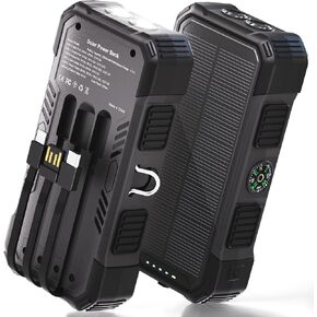 YELOMIN Solar Power Bank Portable Charger 20000mAh, 22.5W Fast Charging Compatible with iPhone Samsung iPad, 3 Built-in Cables & Dual LED Flashlight, Outdoor Battery Pack for Camping Travel Hiking in Kuwait
