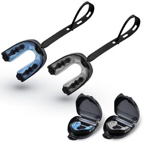Football Mouth Guard, 2Pcs Mouthpiece Football, Youth Sports Mouth Guard with Strap Mouthguards for Youth and Adult Athletes, Hockey, Rugby, Boxing and Lacrosse,Black+Blue in Kuwait
