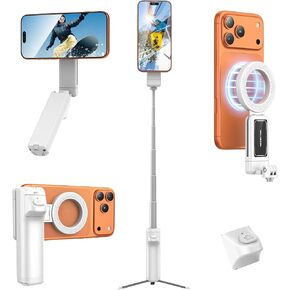 Feitenn Magnetic Selfie Stick Tripod, Detachable Remote, 40cm Extendable Phone Grip, 360° Adjustable Camera Holder, Pocket Vlog Hand Grip Compatible with iPhone 12-17 & All Smartphones in Saudi Arabia