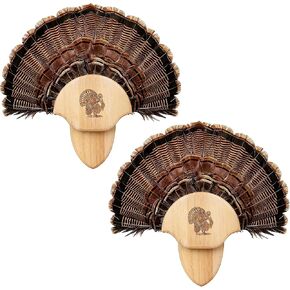 2 Pack Turkey Tail Fan Mounting Kit Oak Carved Turkey Fan Mounting Kit for Hanging Tail, Beard, Feather, Wall Mounted Hunting Trophy Mount Kit with Hardware, 8.3 Inch, Natural Oak Wood Color in Kuwait