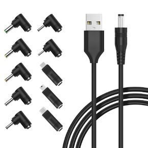 Belker Universal 5V DC Power Cable, USB to DC 5.5×2.1mm Cord with 10 Tips in Saudi Arabia