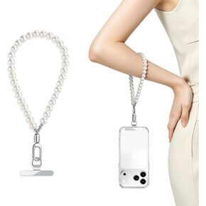 saxsion Beaded Phone Charm, Fixed Beads Pearl Wrist Strap for Women, Anti Theft Phone Chain, with Tether Tab in Kuwait