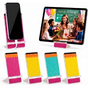 Sabary 4 Pcs Teacher Appreciation Gifts Pencil Acrylic Phone Stands, Teacher Gift Bulk, Back to School Cute Pencil Acrylic Phone Stand for Educator Classroom Office School Supplies (Multicolor) in Kuwait