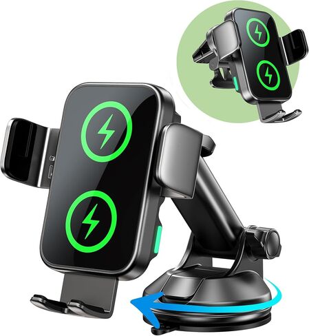 Dual Coil 15W Car Phone Holder (Not Easy to Disconnect) Wireless Car Charger -Auto Clamping- Charging Phone Holders for Your Car Dash Vent Windshield, for Flip S24/S23/S22/S21, iPhone 17/16/15 in Kuwait