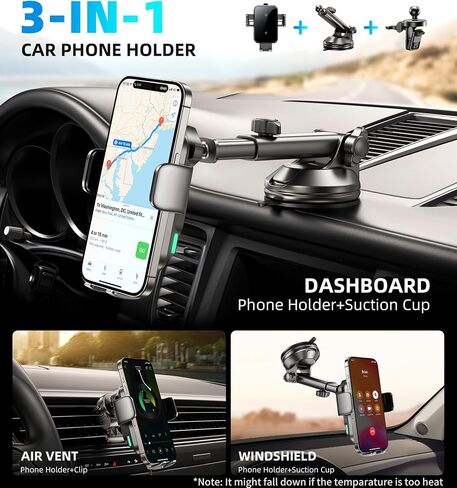 Dual Coil 15W Car Phone Holder (Not Easy to Disconnect) Wireless Car Charger -Auto Clamping- Charging Phone Holders for Your Car Dash Vent Windshield, for Flip S24/S23/S22/S21, iPhone 17/16/15 in Kuwait