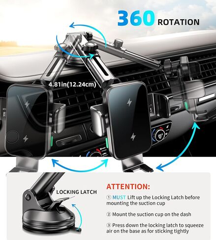 Dual Coil 15W Car Phone Holder (Not Easy to Disconnect) Wireless Car Charger -Auto Clamping- Charging Phone Holders for Your Car Dash Vent Windshield, for Flip S24/S23/S22/S21, iPhone 17/16/15 in Kuwait