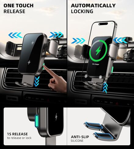 Dual Coil 15W Car Phone Holder (Not Easy to Disconnect) Wireless Car Charger -Auto Clamping- Charging Phone Holders for Your Car Dash Vent Windshield, for Flip S24/S23/S22/S21, iPhone 17/16/15 in Kuwait