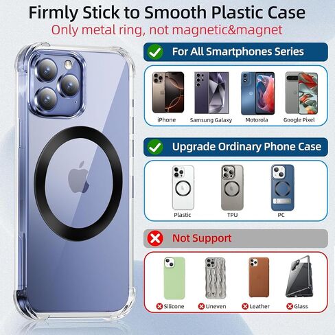 Universal Metal Ring Sticker for Magnetic Charger Compatible with iPhone/Samsung/Android All Cellphones, Magnetic Mount/Phone Holder Conversion Accessories, 2Pcs, Black in Saudi Arabia