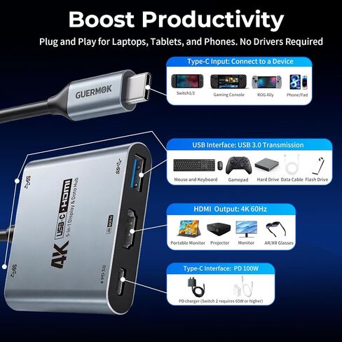 Guermok 5-in-1 USB-C Hub, Switch 2 Travel Dock, USBC to HDMI 4K60Hz Display in Saudi Arabia