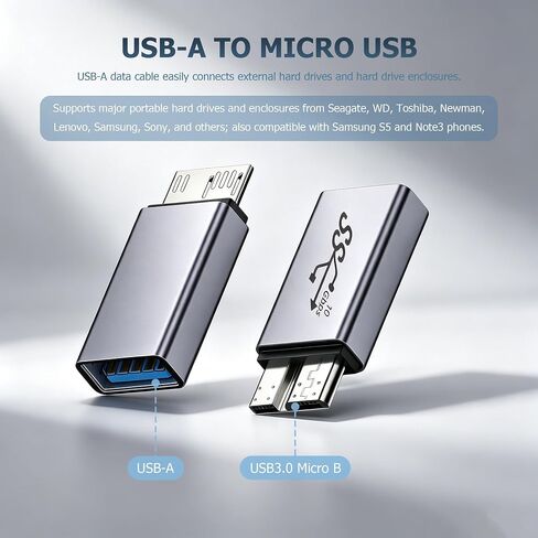 2 Pcs USB to Micro-B Adapter 10Gbps USB-A Female to Micro-B Male Plug Hard Drive Enclosure Interface Converter for Laptops,Hard Drive Cases,Tablets,Digital Cameras etc (USB-A Female) in Kuwait