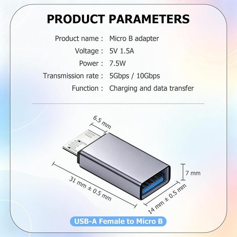 2 Pcs USB to Micro-B Adapter 10Gbps USB-A Female to Micro-B Male Plug Hard Drive Enclosure Interface Converter for Laptops,Hard Drive Cases,Tablets,Digital Cameras etc (USB-A Female) in Kuwait