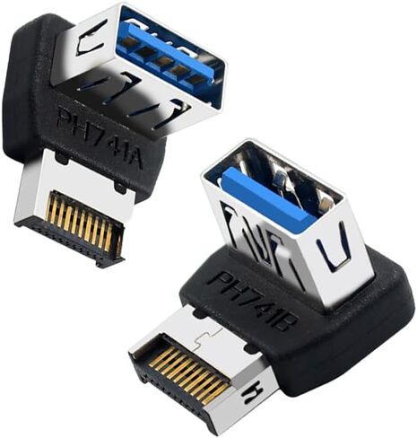 USB Type-E Male to USB-A Female Adapter, 90 Degree Right Angle Connector for Motherboard Front Panel Header（A+B in Saudi Arabia