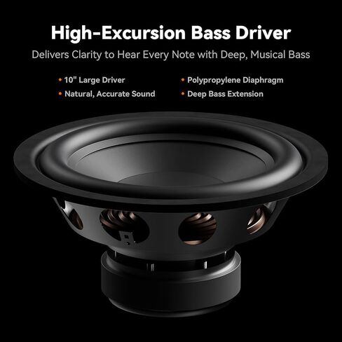 Fosi Audio SW10 10" Powered 500W Subwoofer with Built-in Amp, Active Amplified Compact 10 inch Subwoofer for Home Theater Audio, LFE & RCA Inputs/Outputs in Kuwait