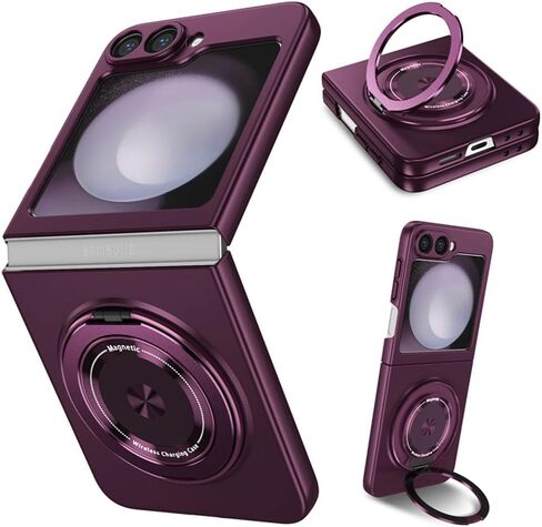 for Samsung Galaxy Z Flip 6，Rotate Ring Magnetic Protection Shockproof Cover Case，Foldable Slim Case Compatible with Samsung Galaxy Z Flip 6 (Red) in Saudi Arabia