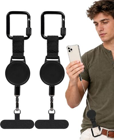 2-Pack Retractable Phone Tether, Anti-Theft Phone Strap with Locking Carabiner, Heavy-Duty Steel Line Cell Phone Lanyard for Hiking, Travel & Festivals in Saudi Arabia