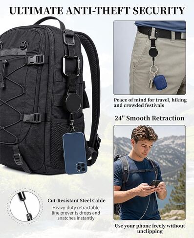 2-Pack Retractable Phone Tether, Anti-Theft Phone Strap with Locking Carabiner, Heavy-Duty Steel Line Cell Phone Lanyard for Hiking, Travel & Festivals in Saudi Arabia