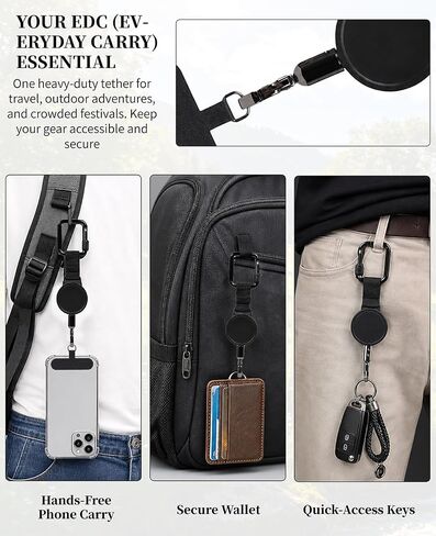 2-Pack Retractable Phone Tether, Anti-Theft Phone Strap with Locking Carabiner, Heavy-Duty Steel Line Cell Phone Lanyard for Hiking, Travel & Festivals in Saudi Arabia