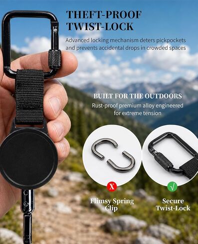 2-Pack Retractable Phone Tether, Anti-Theft Phone Strap with Locking Carabiner, Heavy-Duty Steel Line Cell Phone Lanyard for Hiking, Travel & Festivals in Saudi Arabia