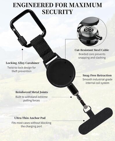 2-Pack Retractable Phone Tether, Anti-Theft Phone Strap with Locking Carabiner, Heavy-Duty Steel Line Cell Phone Lanyard for Hiking, Travel & Festivals in Saudi Arabia