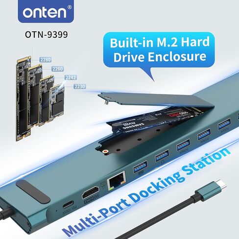Onten USB C Docking Station with M.2 NVMe SSD Enclosure, 16-in-1 USB-C Hub with 4K HDMI, Ethernet, 5 USB 3.0, 3 USB-C, 100W PD, SD/TF Card Reader, Support 8TB M.2 NVMe SSD for MacBook, Windows Laptop in Saudi Arabia