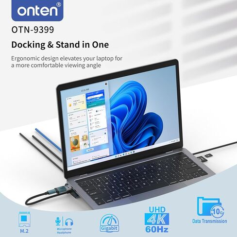 Onten USB C Docking Station with M.2 NVMe SSD Enclosure, 16-in-1 USB-C Hub with 4K HDMI, Ethernet, 5 USB 3.0, 3 USB-C, 100W PD, SD/TF Card Reader, Support 8TB M.2 NVMe SSD for MacBook, Windows Laptop in Saudi Arabia